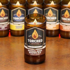 Torched Beer Bottle Candle 8 oz  Bourbon and Leather Scent
